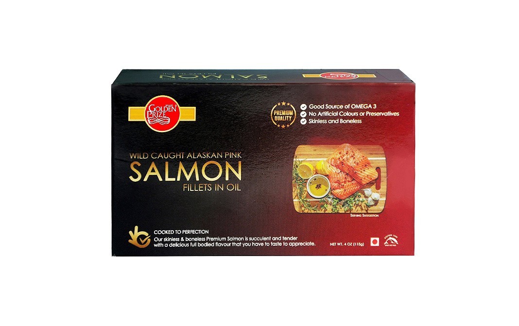 Golden Prize Wild Caught Alaksan Pink Salmon Fillets In Oil   Box  115 grams